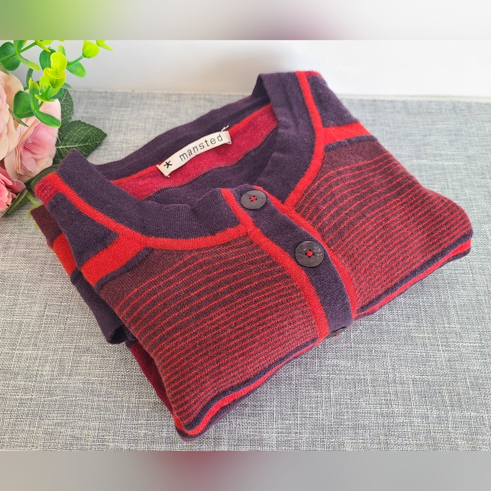 Vintage Mansted Buttoned Cardigan, Red Multicolor, Lambwool,‎ Size M